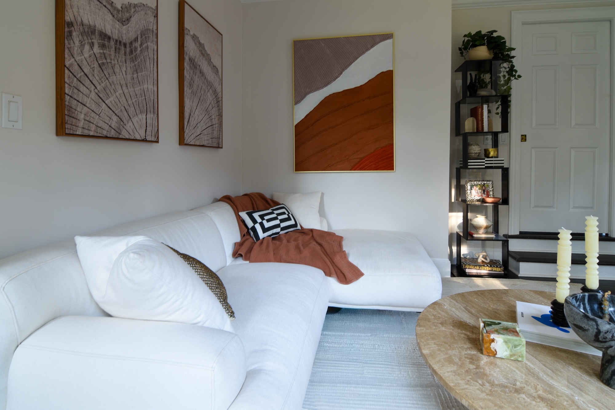 L Shaped White Sofa In Den