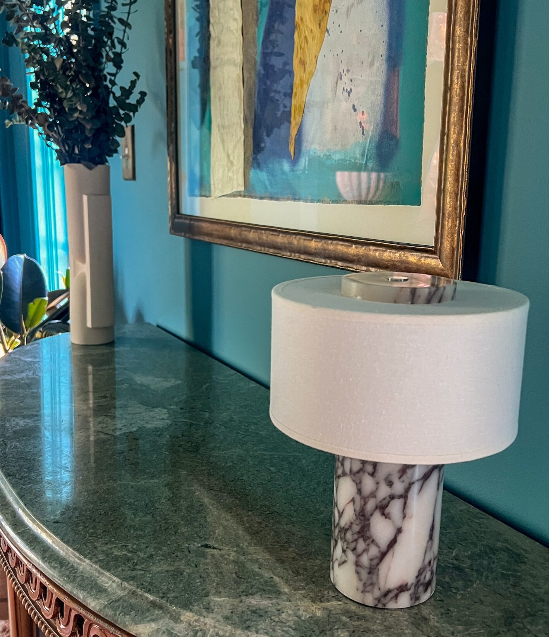 Marble Lamp Base On Sideboard