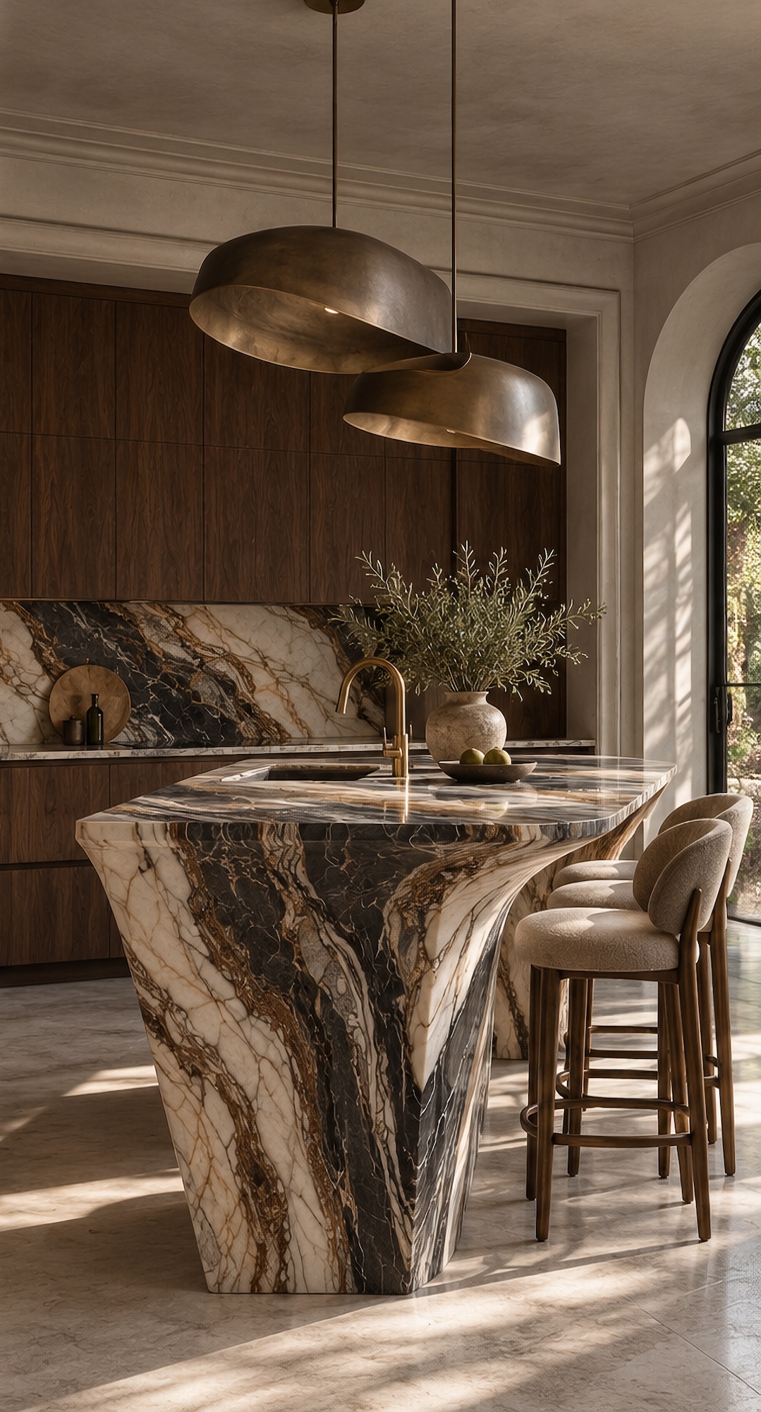 Dramatic Marble Kitchen Island Studio Russoniello